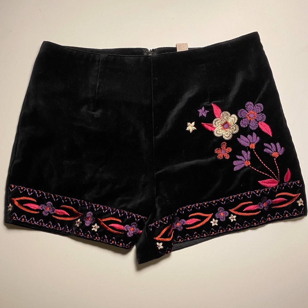 black velvet shorts with embroidery